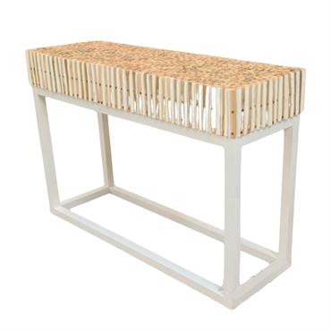 Console blanche en branches de teck et pieds en fer 80x120x39