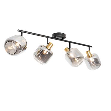 Spot plafond noir or verre fumé 4 lumières