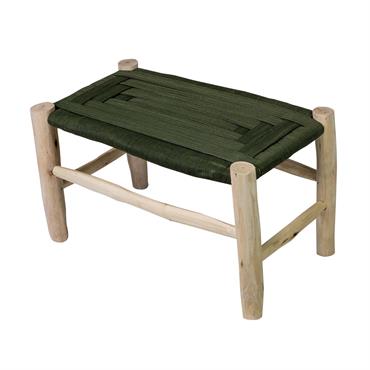 Grand banc kaki en bois et corde synthétique 40x85x40