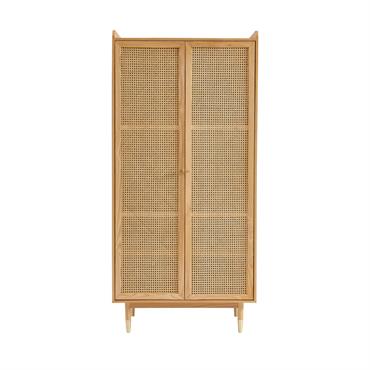 Armoire placage chêne et cannage rotin 2 portes 90cm
