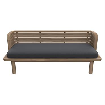 Banquette de jardin 2 places en teck et coussin gris