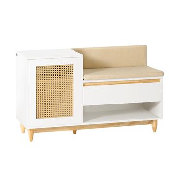 Banc de rangement à chaussure effet bois blanc-naturel