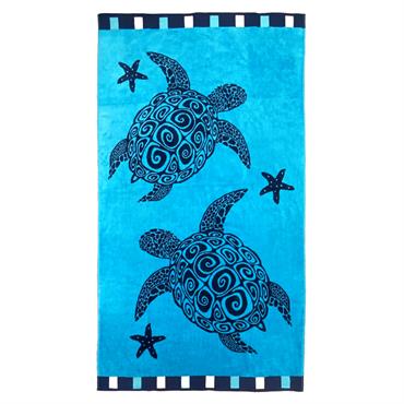 Serviette de plage éponge velours Jacquard Bellia 100x175 bleu