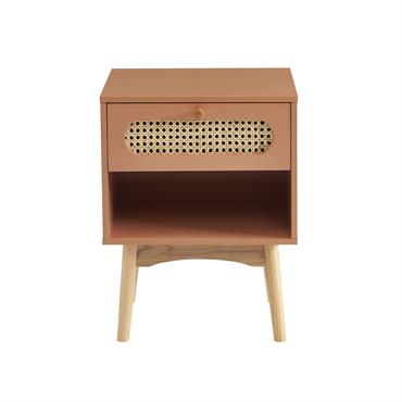 Table de chevet  terracotta et cannage rotin 40cm