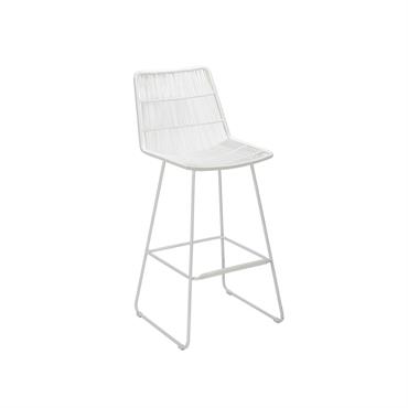Chaise de bar extérieur en polyprolylène blanc et pieds en métal blanc