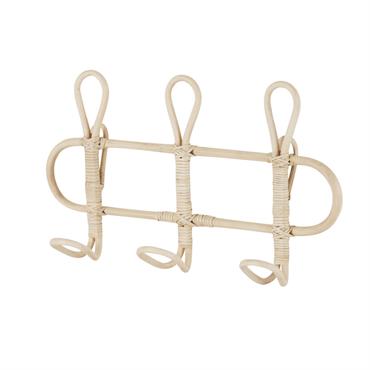 Patère 3 crochets en rotin beige
