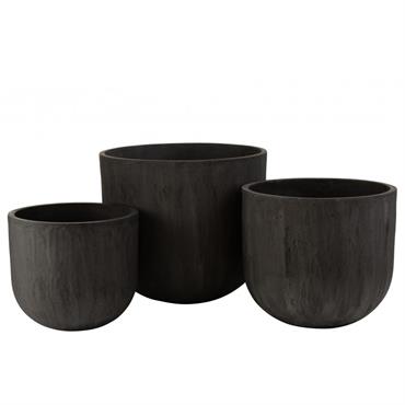 Set de 3 cache-pots ronds céramique hauts noirs