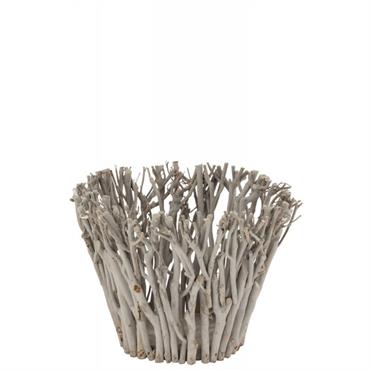 Bougeoir branches avec verre bois gris H30cm