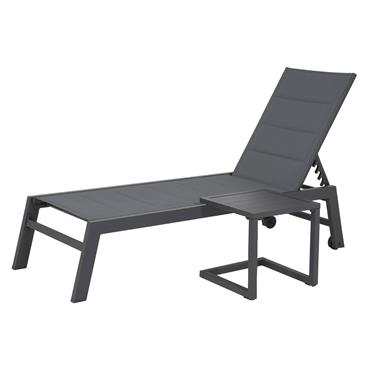 Transat et table en textilène gris aluminium anthracite