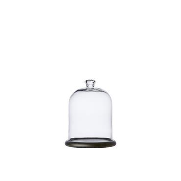 Une cloche en verre soufflé sur socle en bois.  Domozoom