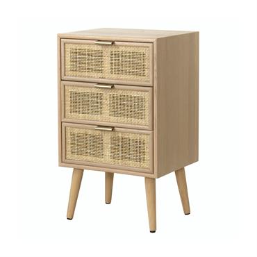 Commode 3 Tiroirs Façade en Cannage Rotin Naturel