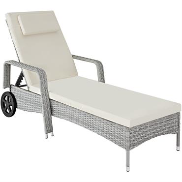 Bain de soleil anti UV Coussin amovible et roulettes gris clair/crème