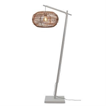 Lampadaire bambou abat-jour rotin blanc/naturel