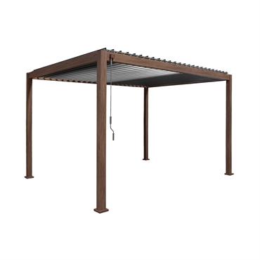 Pergola bioclimatique aluminium 4x3m bois foncé