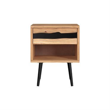 Table de chevet en bois d'acacia et métal