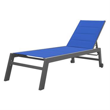 Bain de soleil en textilène bleu foncé et aluminium anthracite