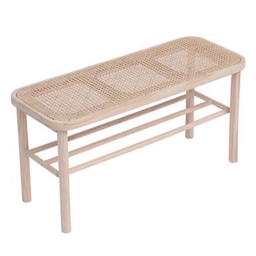 Banc avec rangement en pin massif et rotin