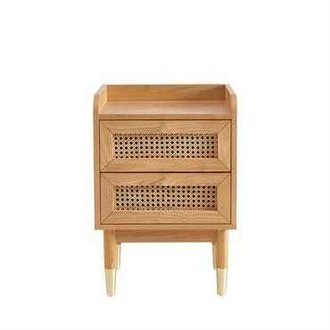 Table de chevet placage chêne et cannage rotin 40cm
