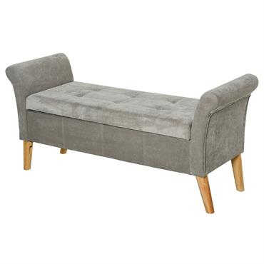 Banc banquette coffre style classique chic accoudoir courbé tissu gris