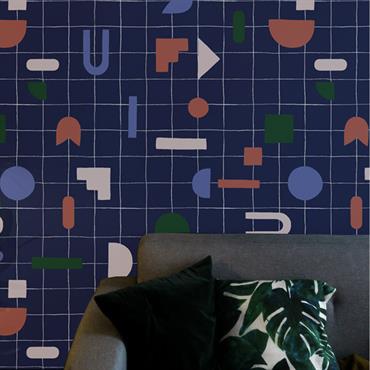 Papier peint panoramique tiles bleu 525x250cm