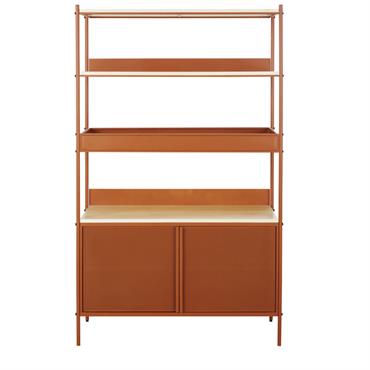Etagère 2 portes en bois de peuplier massif et métal marron terracotta