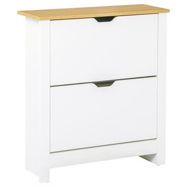 Meuble à chaussures 2 portes abattantes blanc aspect chêne clair