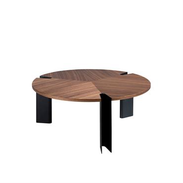 Table basse effet bois noyer et acier noir 90 x 90