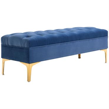 Banc banquette capitonnée style classique chic doré velours bleu roi