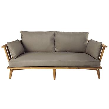 Banquette de jardin 2/3 places en acacia massif et coussins taupe