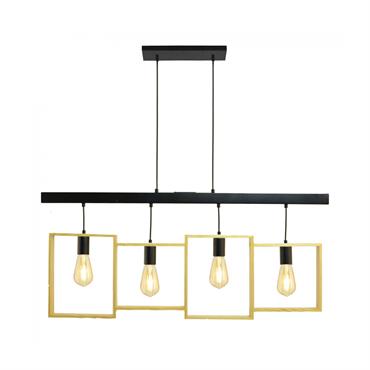 Suspension 4 lumières en métal noir et bois naturel naturel