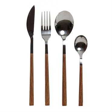 Couverts de table en inox et ABS effet bois - 16 Pièces