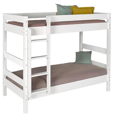 Pack lit superposé avec 2 matelas bois massif blanc 90x190 cm
