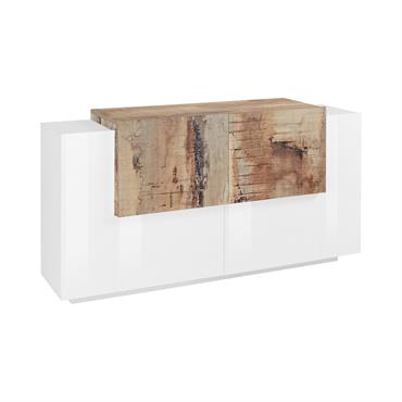 BUFFET - Buffet de cuisine avec 4 portes, Buffet de salon, 100% Made in Italy, 160x45h86 cm, Blanc brillant et Érable.  STRUCTURE ET UTILISATION - Buffet de salon pratique ...
