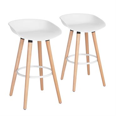 Lot de 2 tabourets de bar scandinave blanc pieds bois 45*43