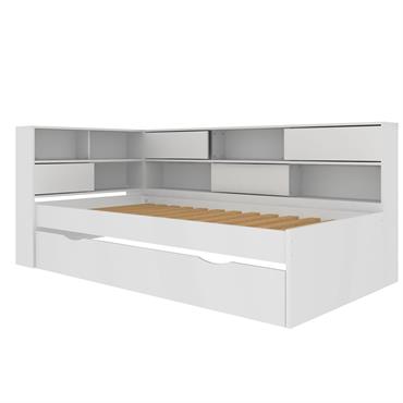 Pack lit cosy avec matelas effet bois blanc 90x190 cm