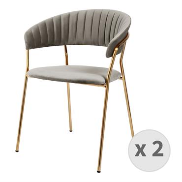 Chaise en velours Taupe et métal doré brossé 