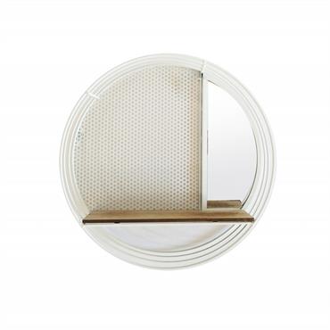 Etagère murale ronde en métal blanc avec miroir et tablette