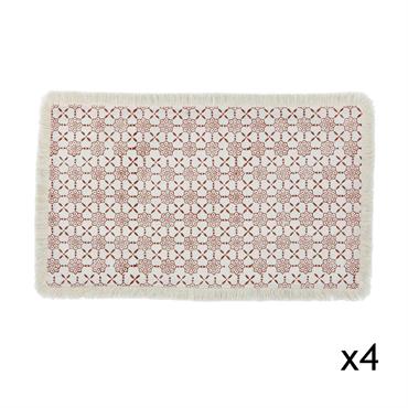Lot de 4 sets de table en coton terracotta avec franges