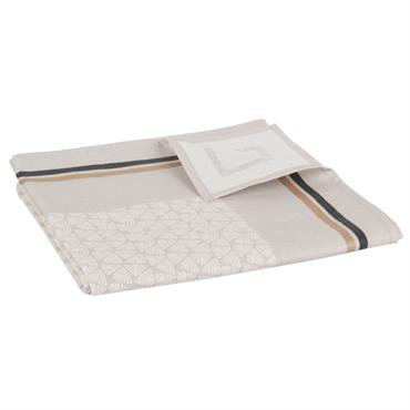 Nappe en coton  enduite à motifs beiges et gris anthracite 140x250
