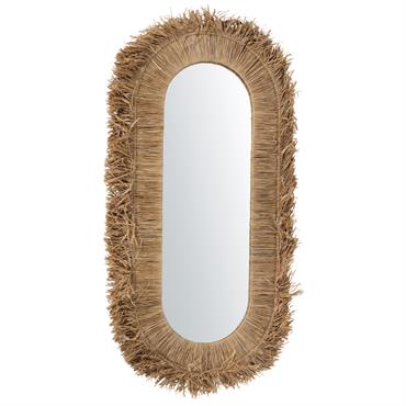 Miroir ovale en sisal beige 70x140