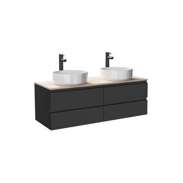 Meuble double vasque 120cm avec plan bois  Noir 