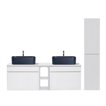 Ensemble meuble double vasque colonne stratifiés blanc