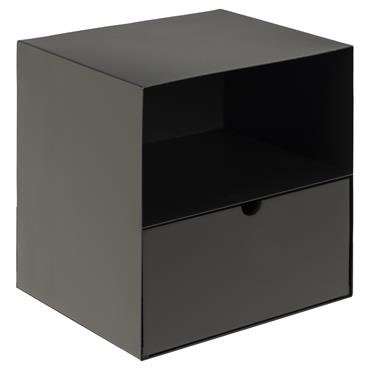 Chevet suspendu cube en métal et bambou 1 tiroir 1 niche noir