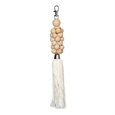Porte-clés en coton avec perles en bois blanc