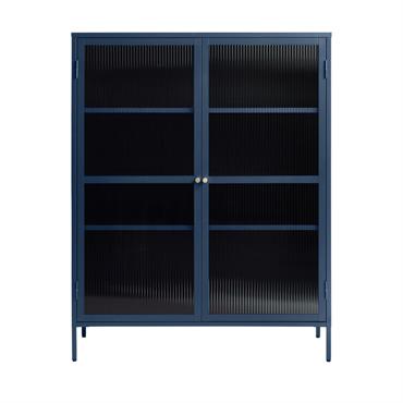 Buffet haut en verre et en métal 140cm bleu