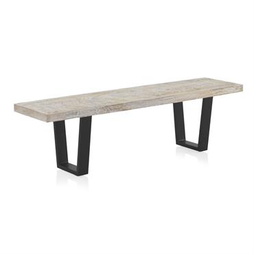 Banc en bois de manguier patiné blanc
