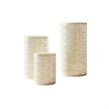 Set de 3 photophores décoratifs en fer beige crème H30