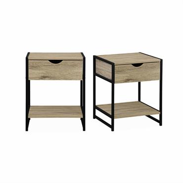 Lot de 2 tables de chevet industrielles effet bois et métal