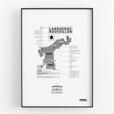 Affiche d'art vignoble du Languedoc-Roussillon 30 X 40 cm