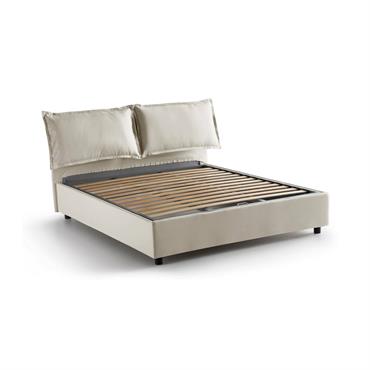 LIT DOUBLE - Lit coffre avec revêtement en tissu, 100% Made in Italy, Ouverture frontale, adapté pour matelas 160x190 cm, Beige.  STRUCTURE - La structure du lit est en ...
